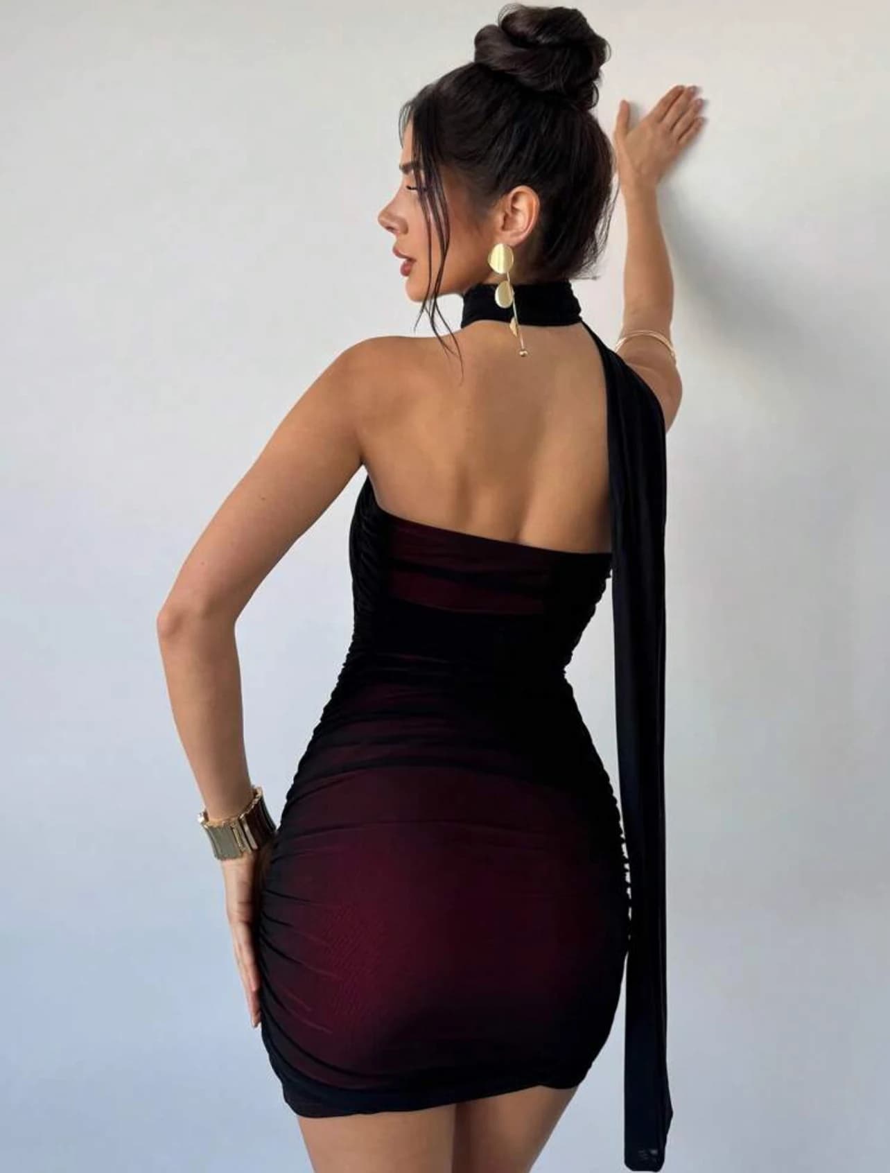 Black & Red Mesh Mini Party Dress — front view