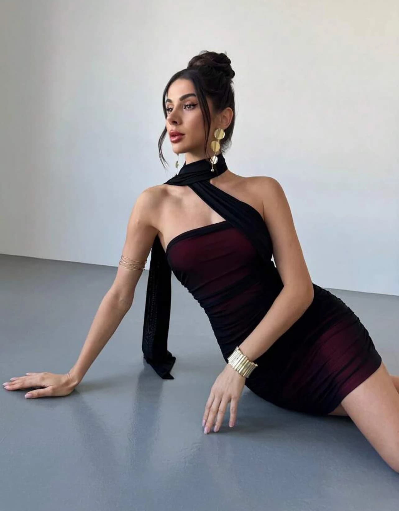 Black & Red Mesh Mini Party Dress — lifestyle view