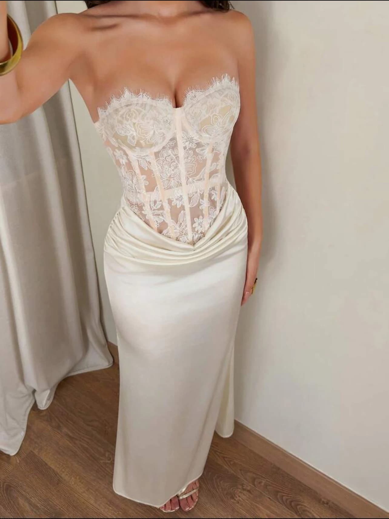 Champagne Lace Formal Dress — detail view