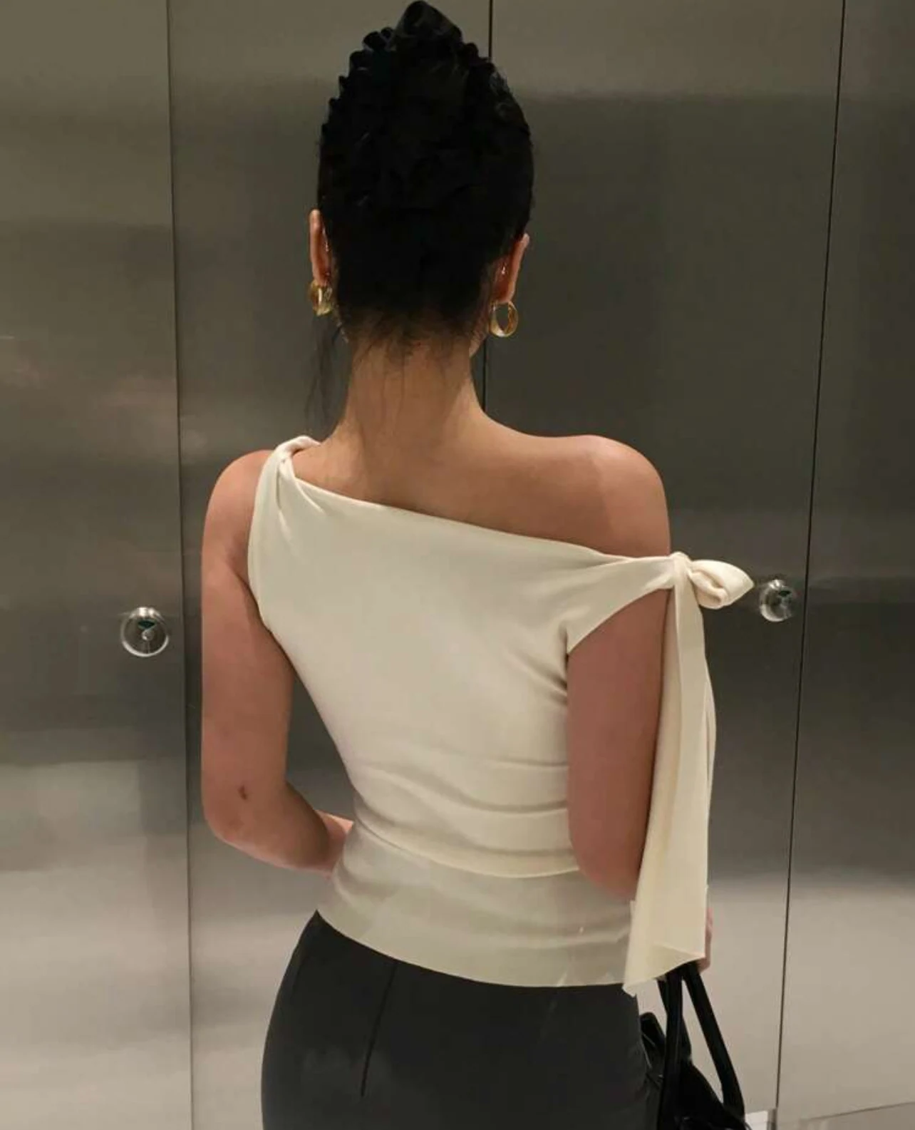 Apricot Asymmetric Fitted Top — front view