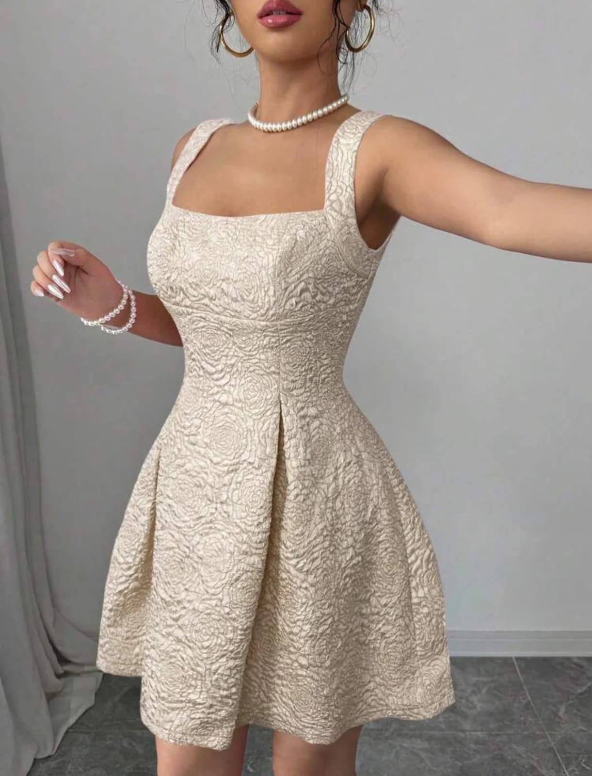 Beige Square Neck Mini Dress — detail view