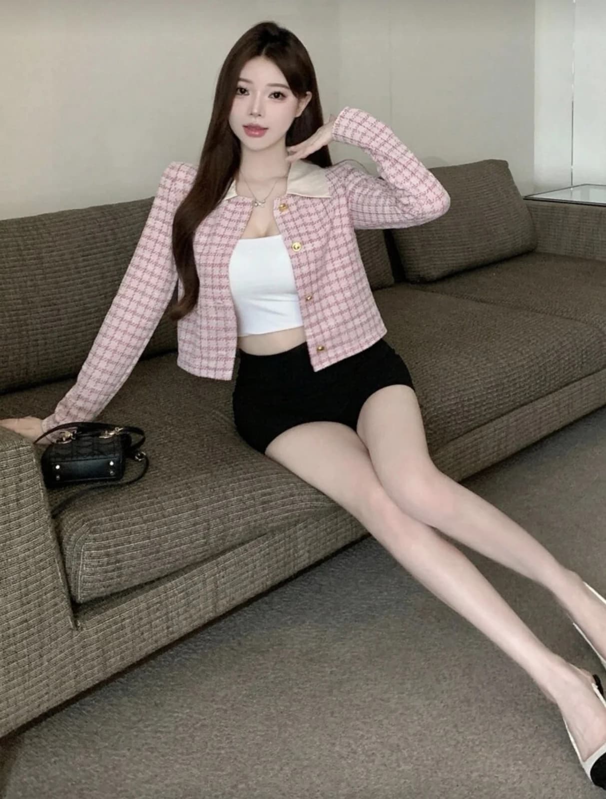 Pink Plaid Thin Jacket — lifestyle view