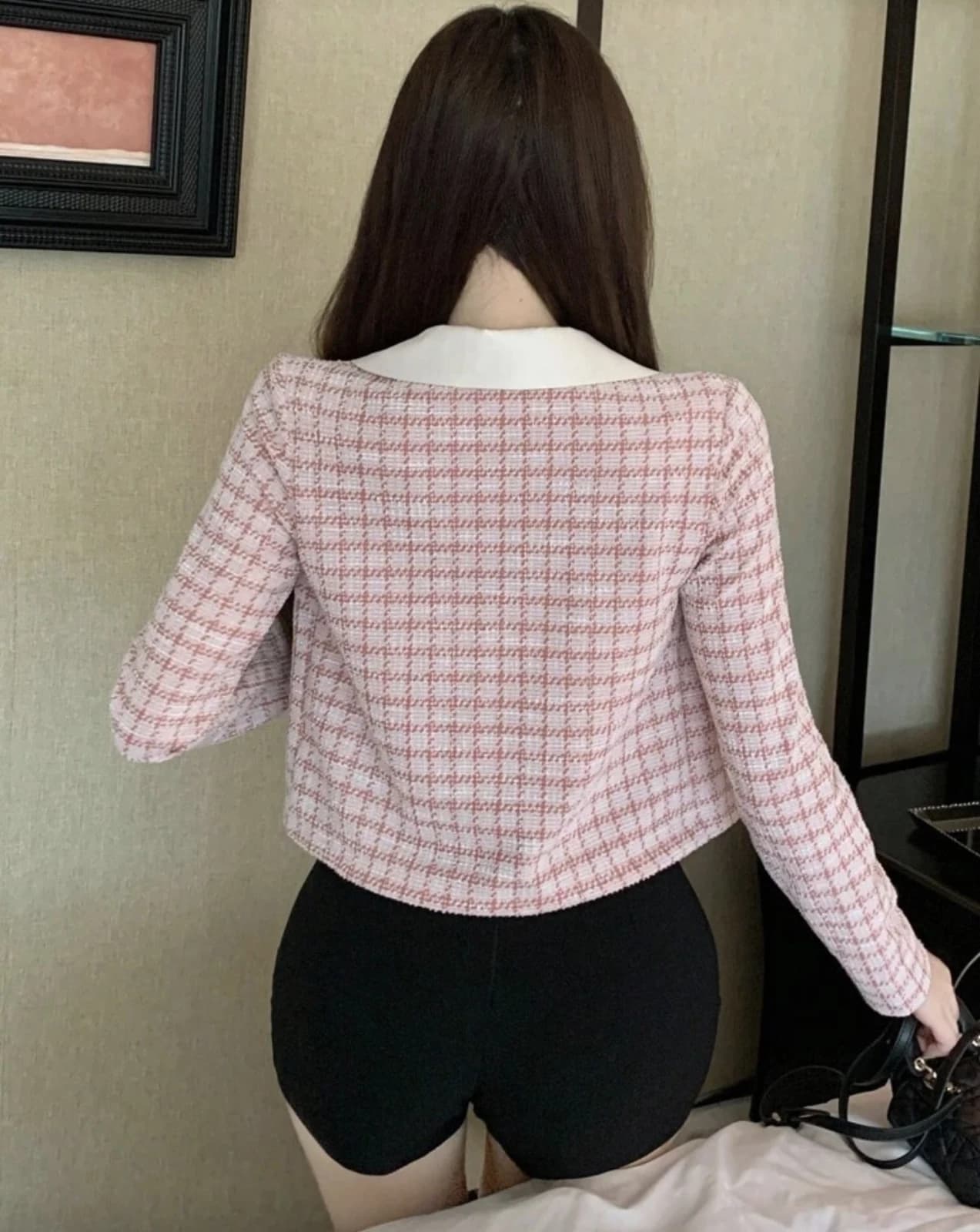 Pink Plaid Thin Jacket — back view