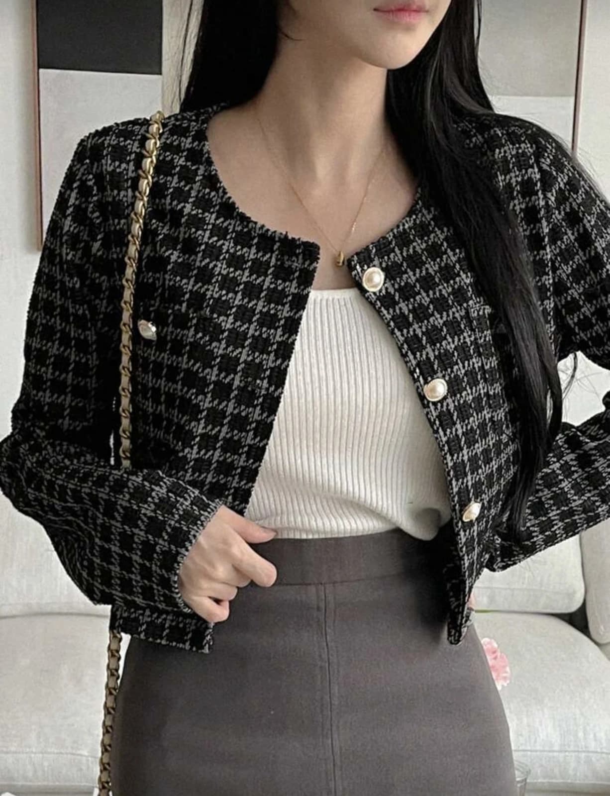 Plaid Short Cardigan