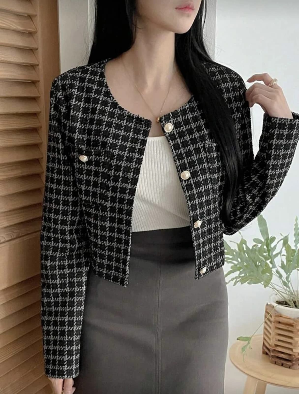 Plaid Short Cardigan — front view