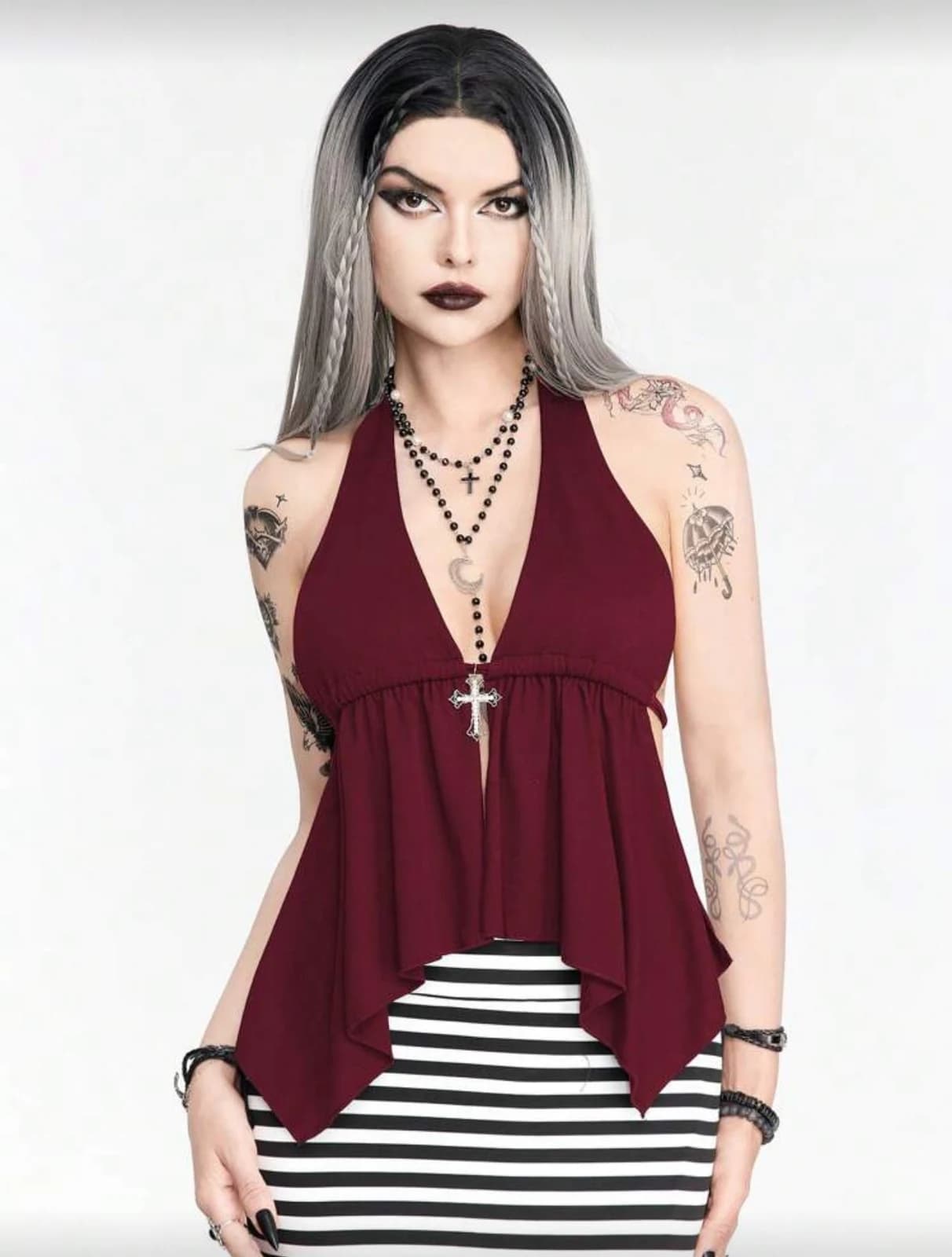 ROMWE Rhinestone Cross Open Back Tank Top — front view