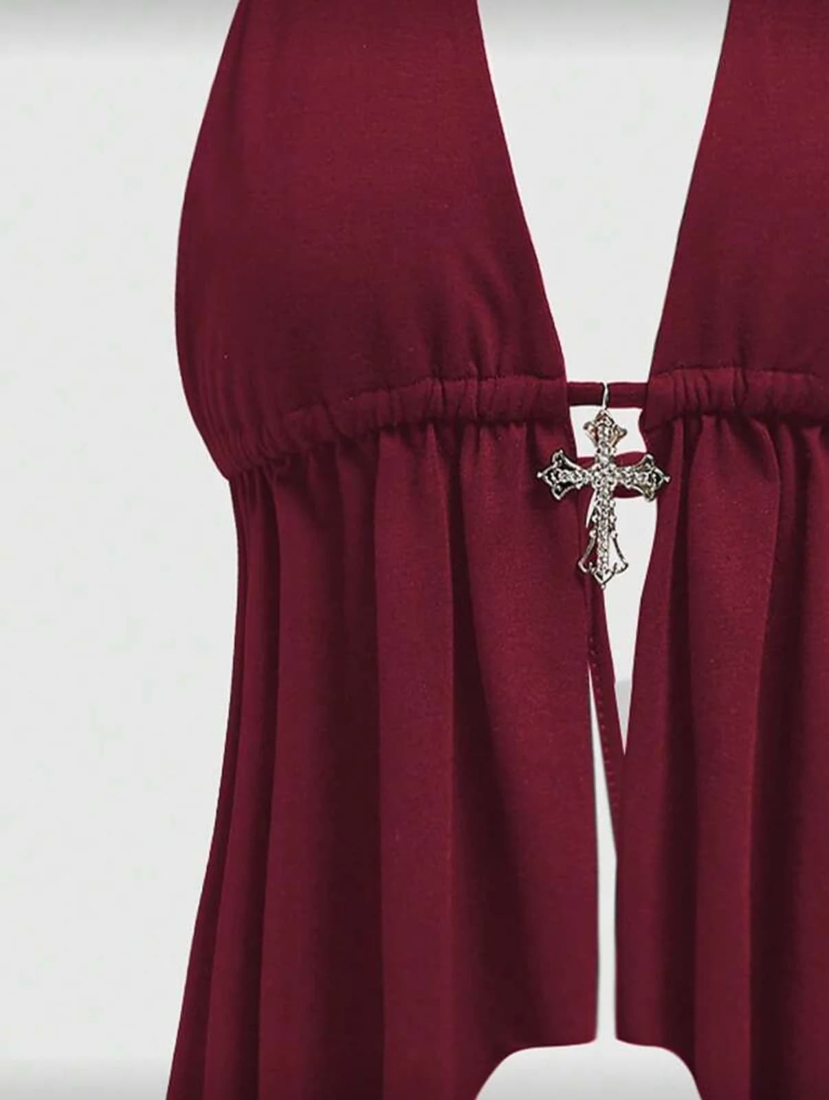 ROMWE Rhinestone Cross Open Back Tank Top — detail view