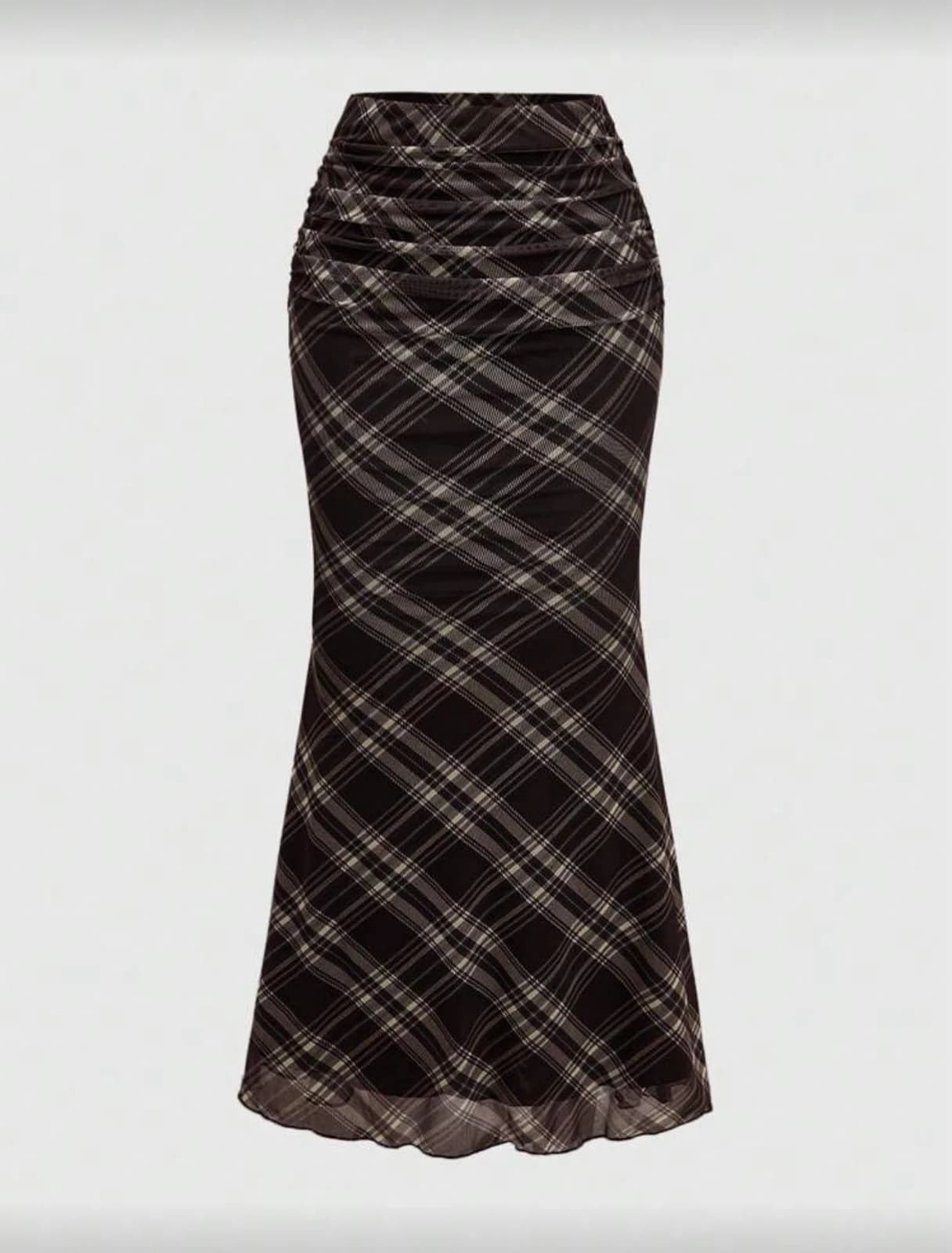ROMWE Plaid Bustier + Fishtail Skirt 2-Pc Set — back view