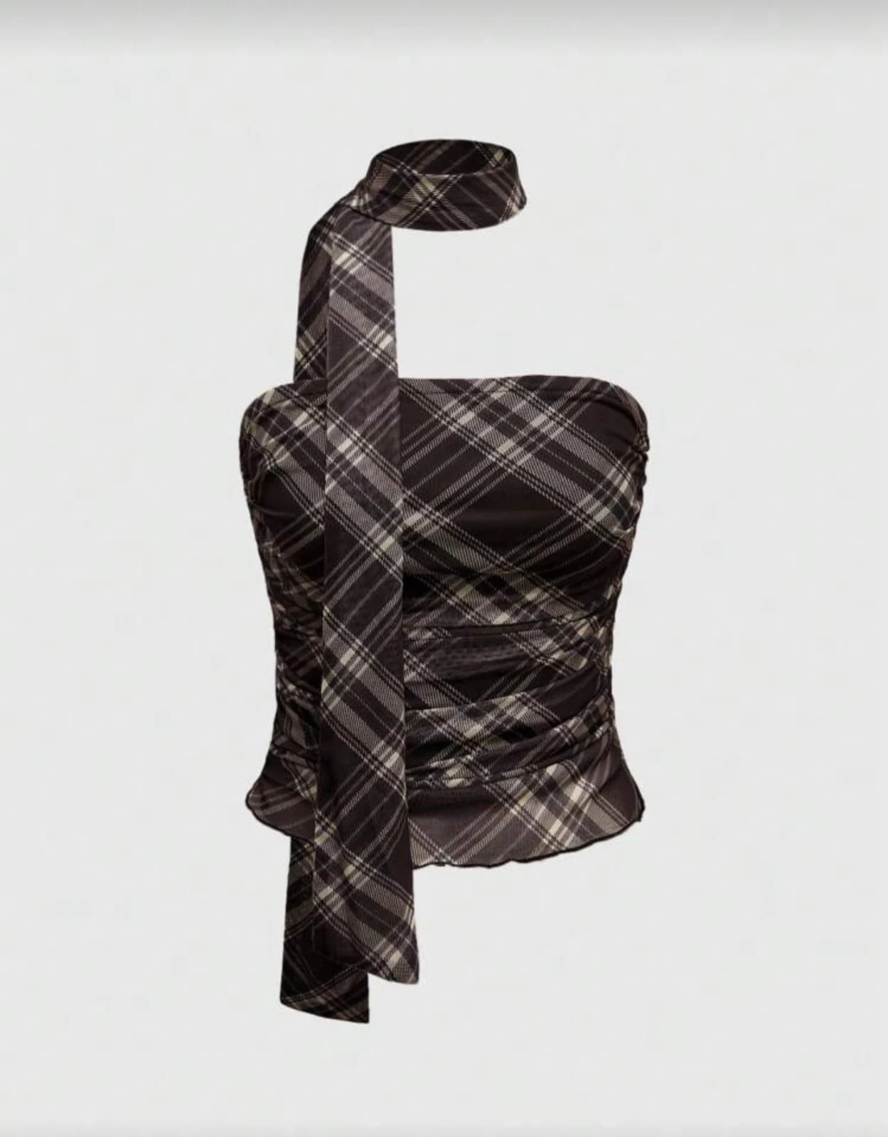 ROMWE Plaid Bustier + Fishtail Skirt 2-Pc Set — front view