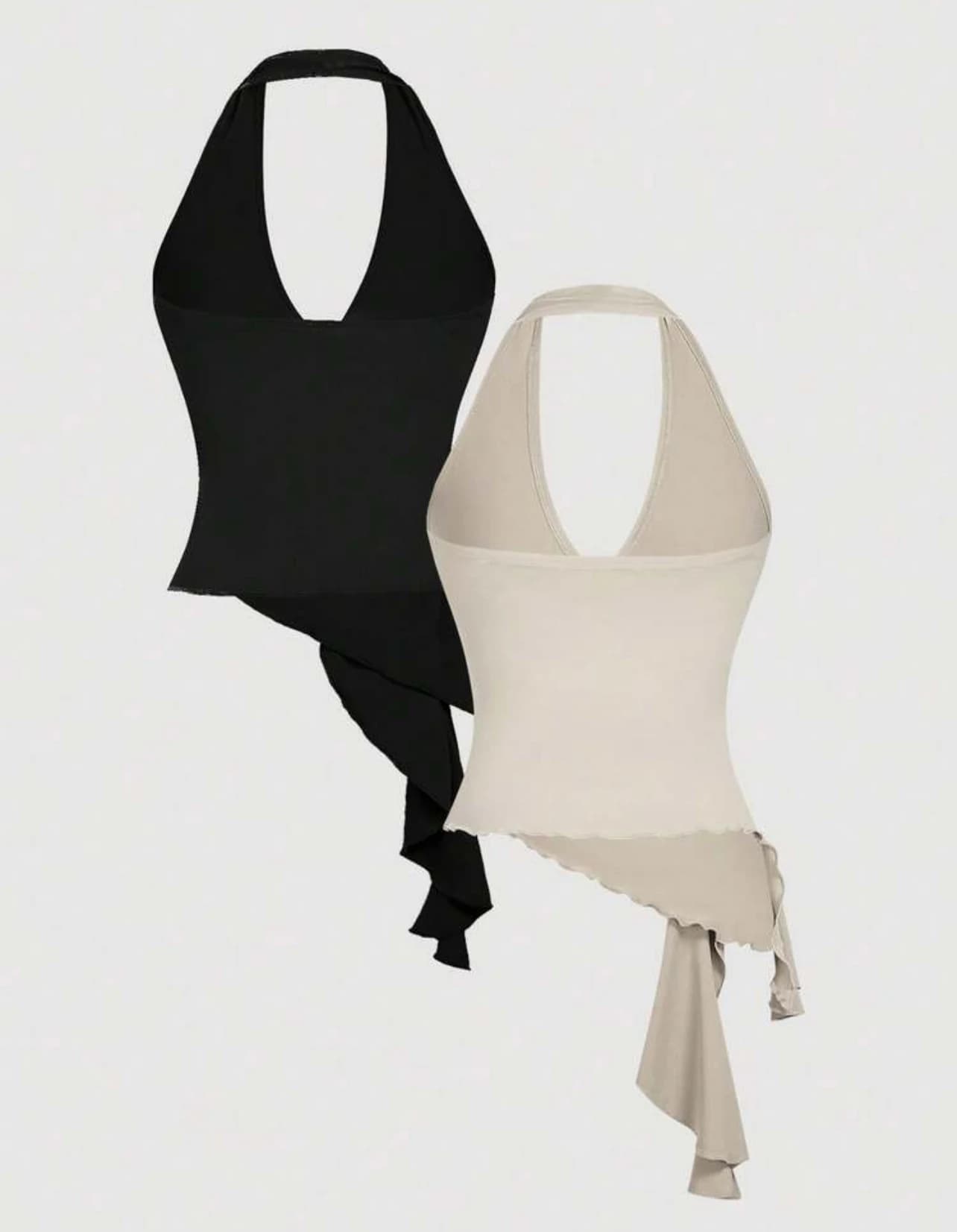 White Asymmetric Halter Buckle Top — supplier reference view