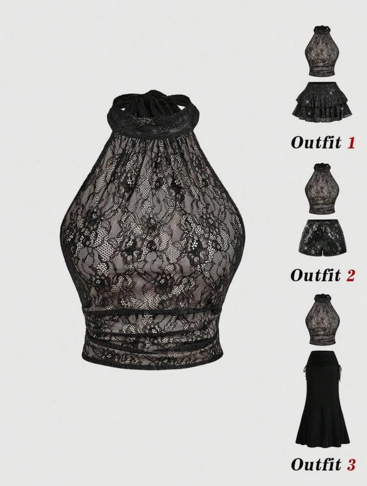 Black Lace Halter Top