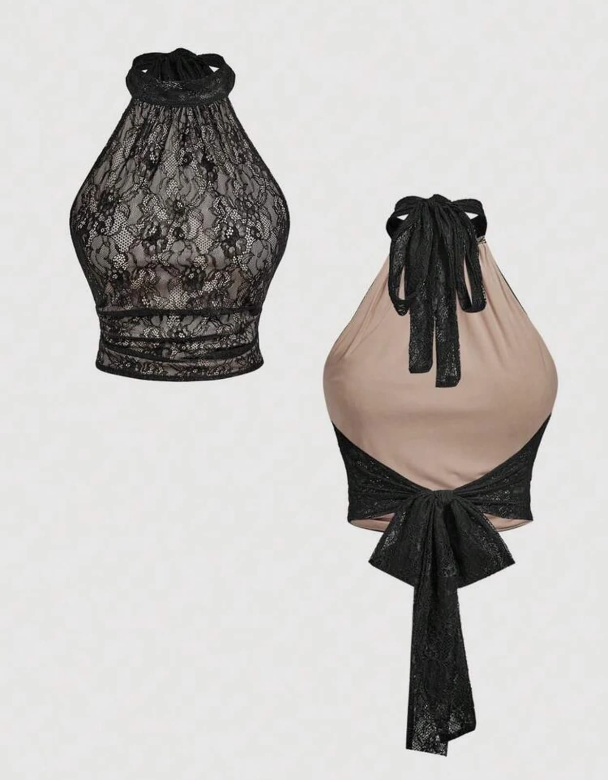Black Lace Halter Top — front view