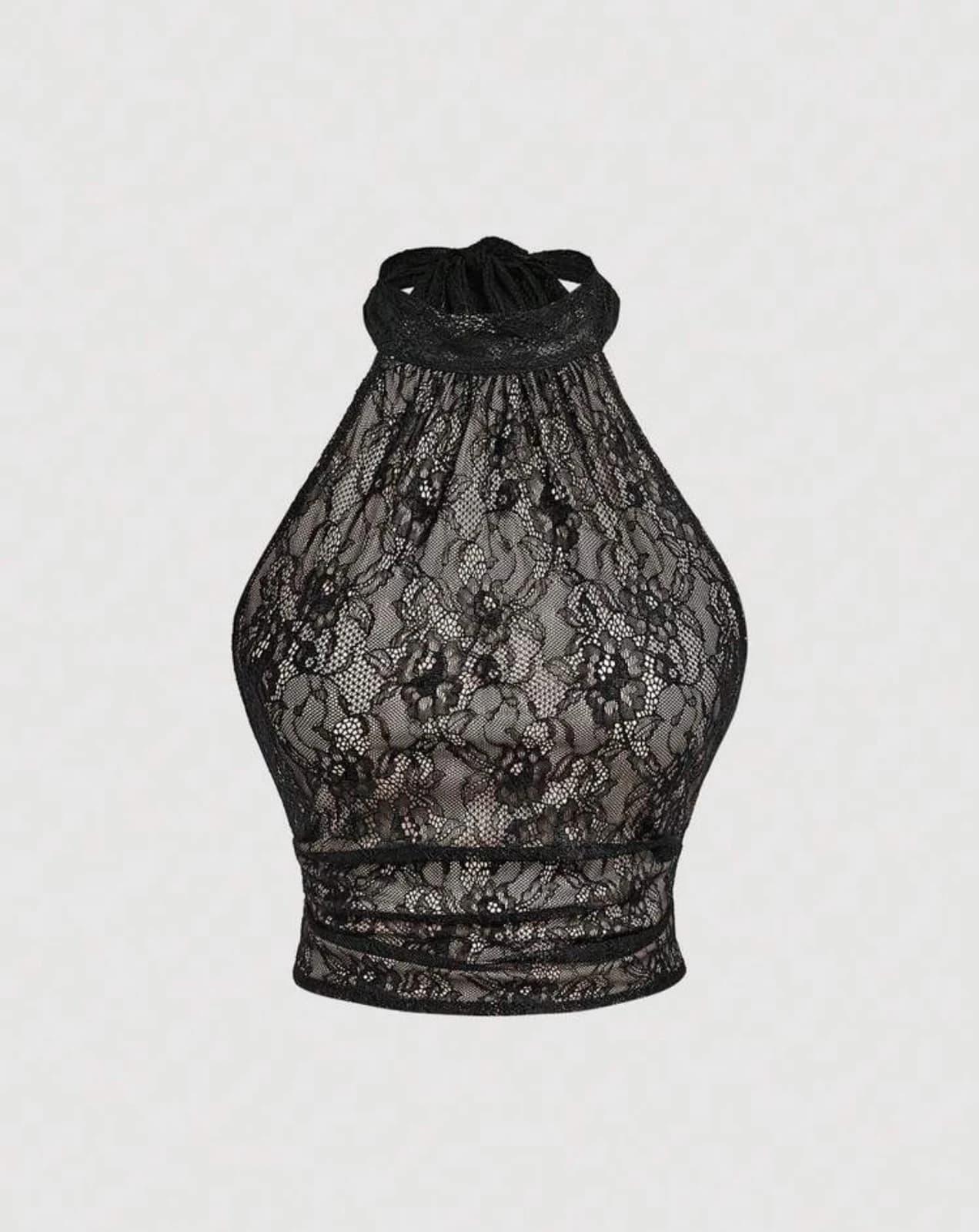 Black Lace Halter Top — back view
