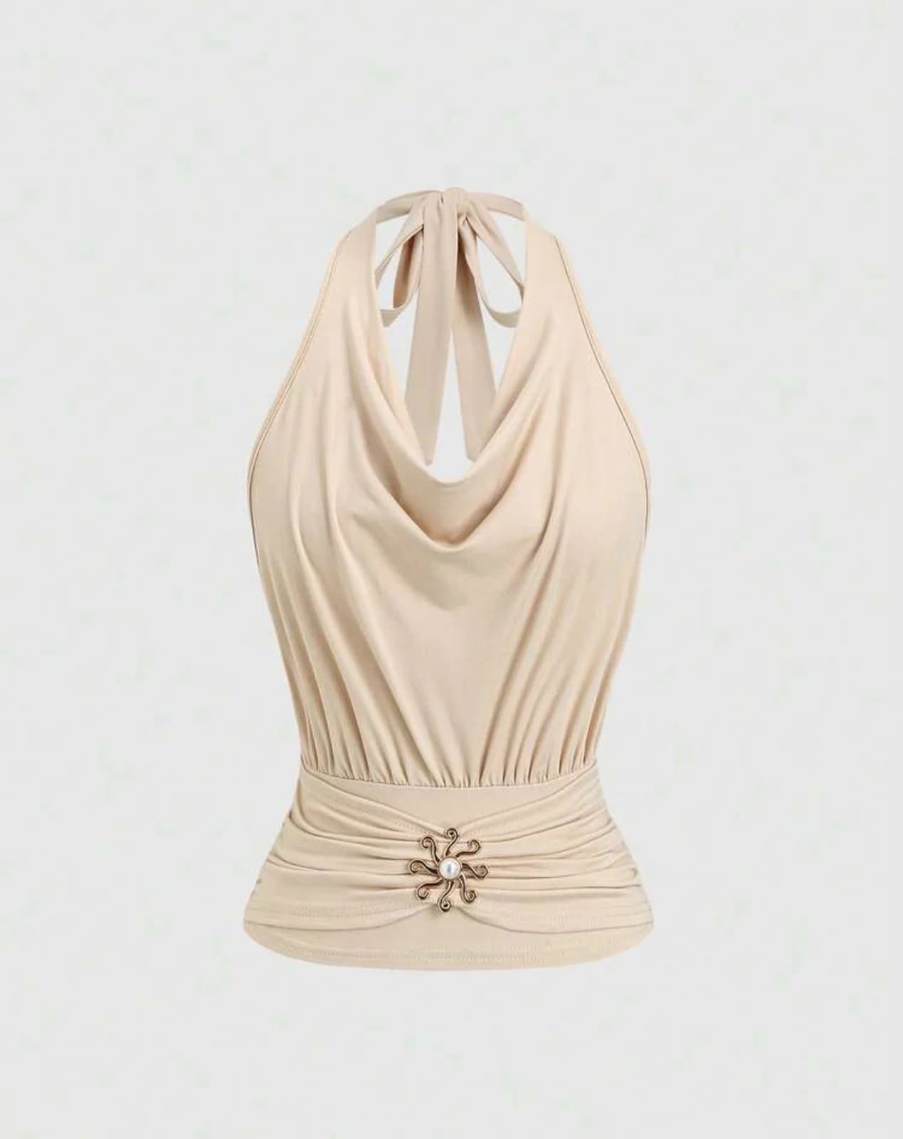 Apricot Pleated Halter Top