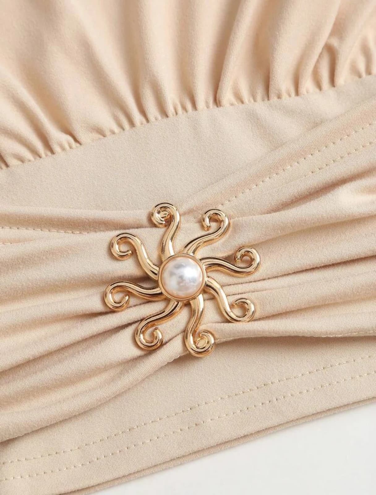 Apricot Pleated Halter Top — detail view
