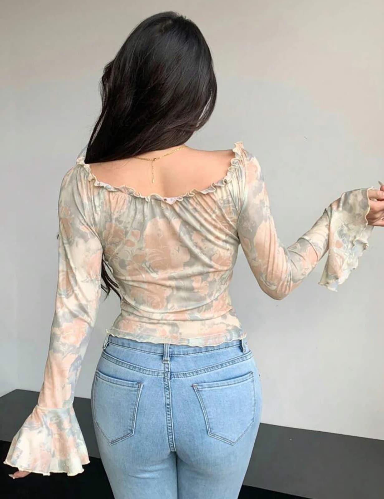 Apricot Sheer Blouse — detail view