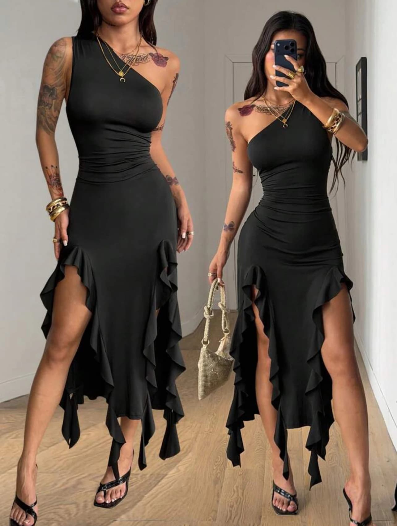 Black Asymmetric Party Dress